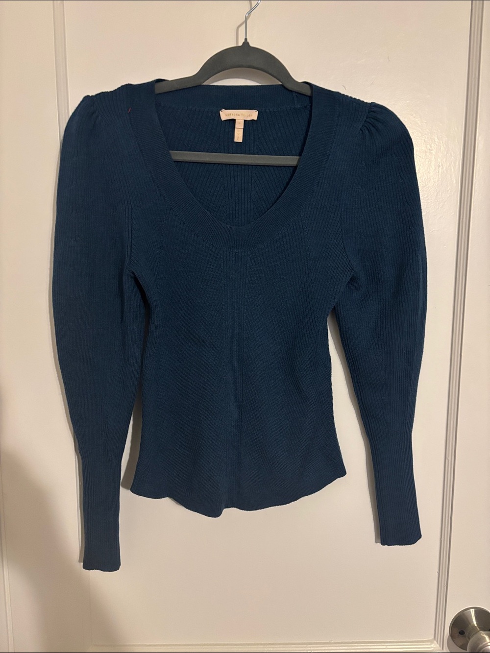 Rebecca Taylor Navy Scoop Neck Ribbed Sweater